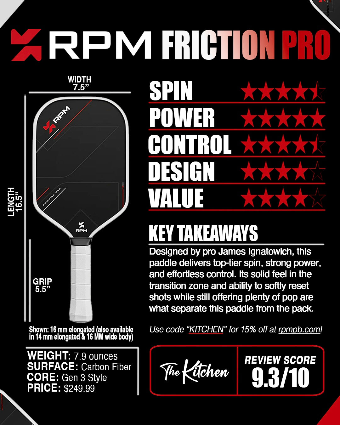 RPM Friction Pro｜16mm 加長型極致旋轉球拍