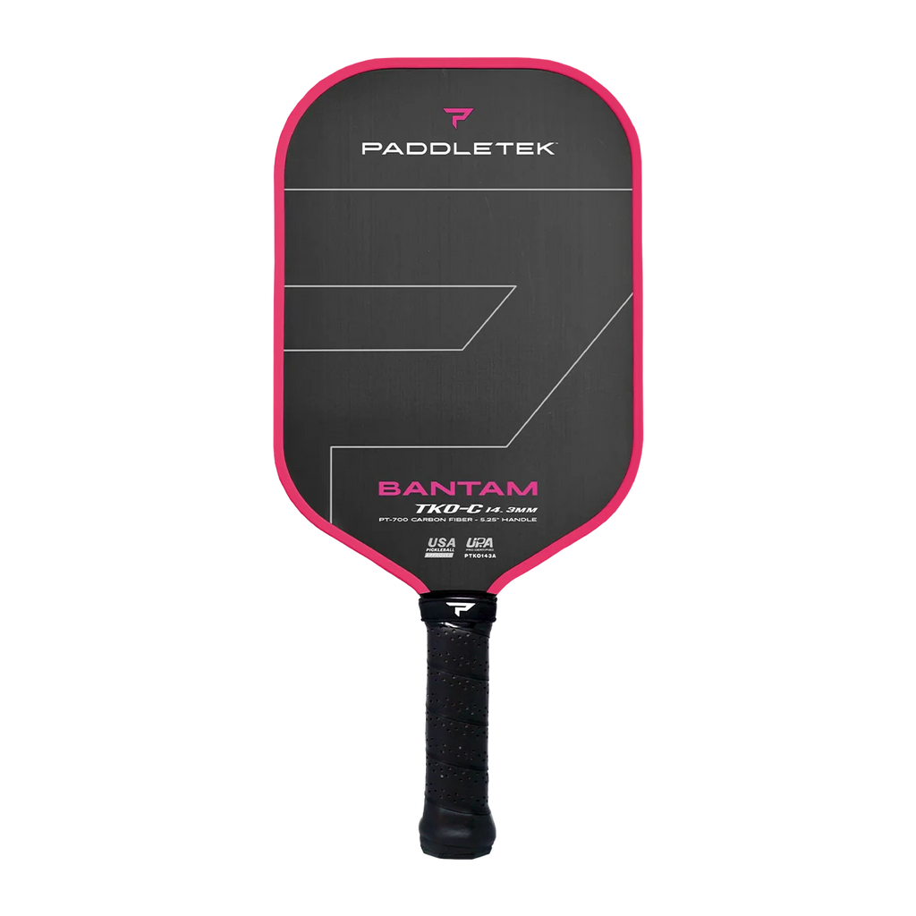Paddletek Bantam TKO-CX 加長柄頂級碳纖維匹克球拍｜PT-700 單向裸碳面材（5.75" 特長雙手握把、解鎖重砲槓桿，12.7mm 出球 / 14.3mm 緩震）